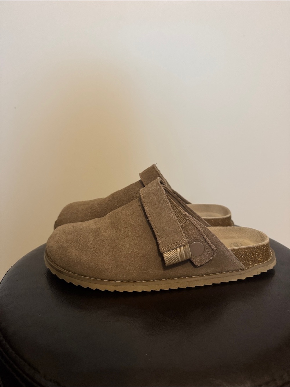 Women’s Suede Slip-On Mule Loafers in Taupe